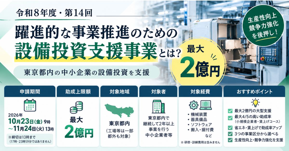 【令和8年度・第14回】躍進的な事業推進のための設備投資支援事業とは？最大2億円の設備投資を支援
